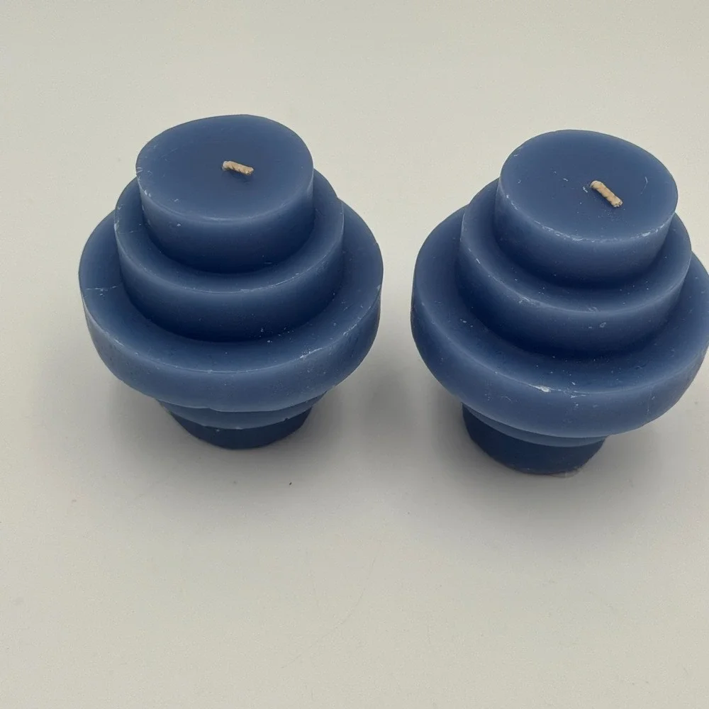 Room Essentials Blue‎ Stacked Disc Candle Set of 2 New
